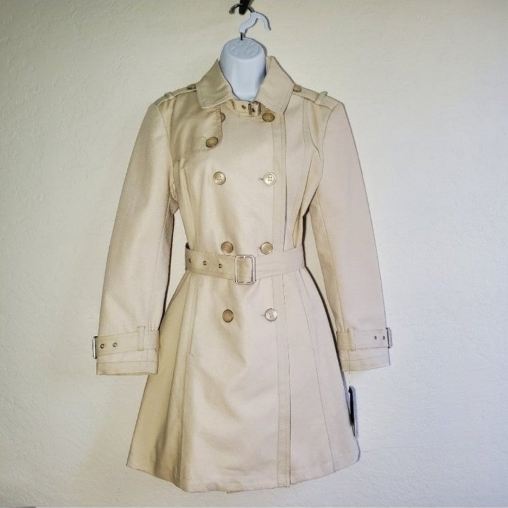 New Kennet Cole NY Beige Double-breasted Trench Coat Size PL